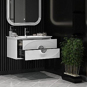 Тумба подвесная с раковиной Опадирис Ибица 90 белая/хром для ванной в интернет-магазине Sanbest