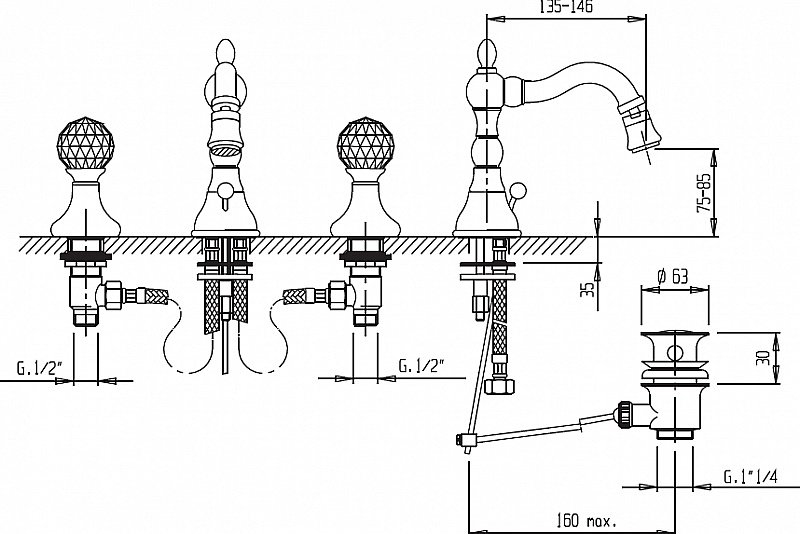 Смеситель для биде Cezares ATLANTIS-BBS2-02-Sw бронза купить в интернет-магазине сантехники Sanbest