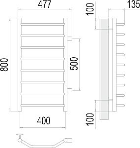 Полотенцесушитель водяной Terminus Виктория П8 400х800 с боковым подключением 500 купить в интернет-магазине сантехники Sanbest