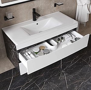 Тумба с раковиной Iddis Cloud CLO10B0i95K 100 белая матовая/черный мрамор для ванной в интернет-магазине Sanbest