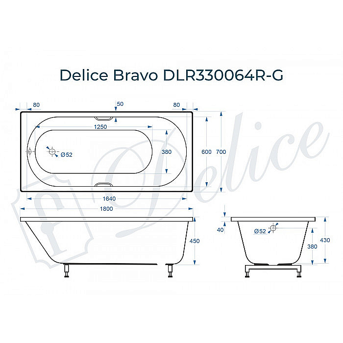 Ванна Delice Bravo DLR330064R-G 180х70 белая/ручки хром купить в интернет-магазине Sanbest