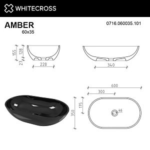 Раковина WhiteCross Amber 60x35 черный глянец купить в интернет-магазине Sanbest