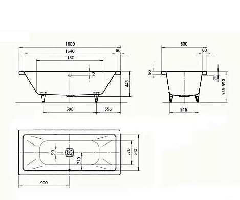 Ванна стальная Kaldewei Conoduo 733 180х80 235100010001 белый купить в интернет-магазине Sanbest