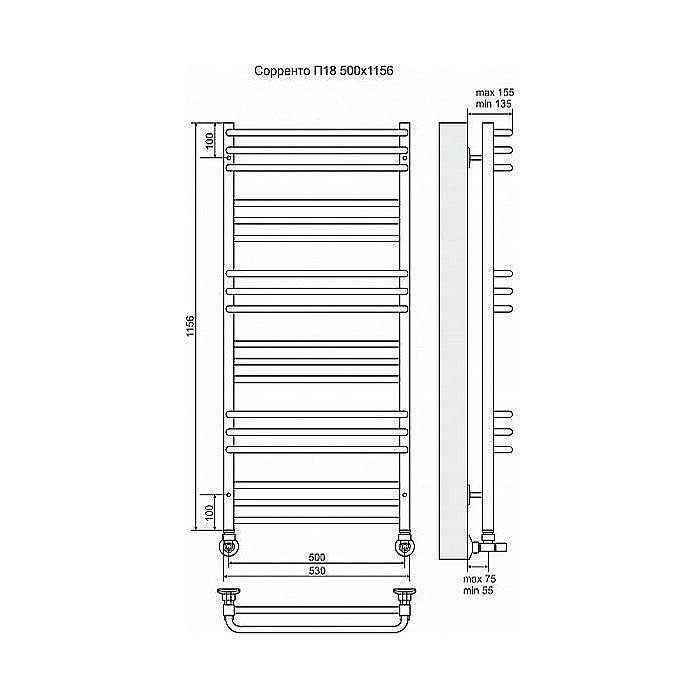 Полотенцесушитель водяной Terminus Сорренто П18 500x1156 купить в интернет-магазине сантехники Sanbest