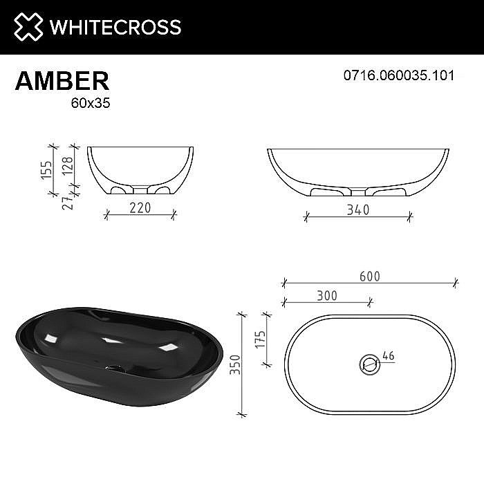 Раковина накладная WhiteCross Amber 60 0716.060035.101 черная купить в интернет-магазине Sanbest