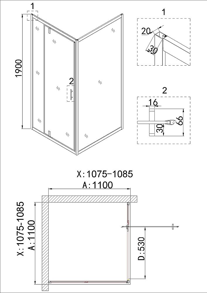 Душевая дверь Niagara Nova NG-43-11AG 110 купить в интернет-магазине Sanbest
