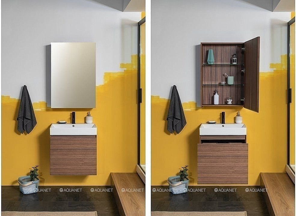 Зеркальный шкаф Aquanet Нью-Йорк 60 орех купить в интернет-магазине сантехники Sanbest