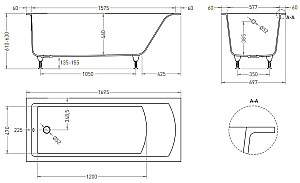 Ванна Salini CASCATA S-stone 104423M 170x70 белая купить в интернет-магазине Sanbest