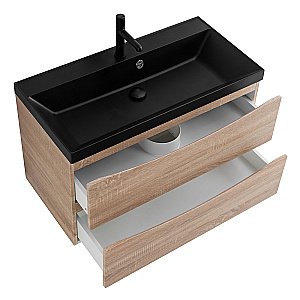 Тумба с раковиной Belbagno MARINO 80 белый дуб/черная раковина для ванной в интернет-магазине Sanbest