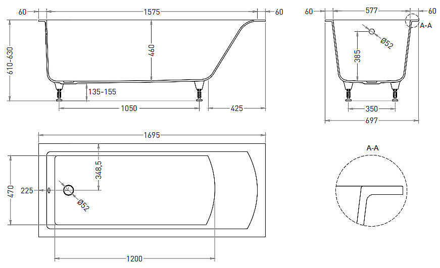 Ванна Salini CASCATA S-stone 104423M 170x70 белая купить в интернет-магазине Sanbest