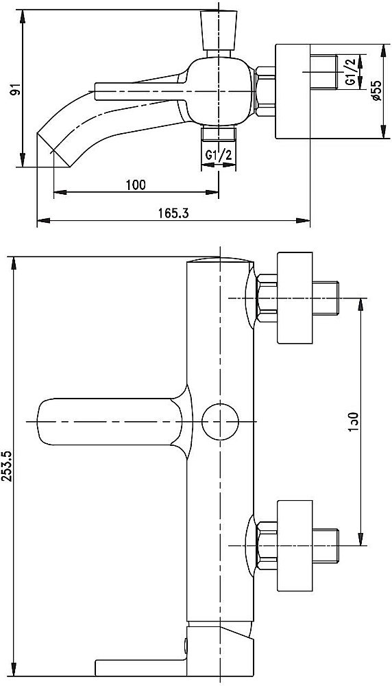 Смеситель для ванны с душем Aquanet Minima AF130-20C купить в интернет-магазине сантехники Sanbest