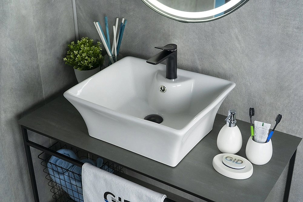 Раковина накладная Gid Geometrico 49 N9108 51121 белая купить в интернет-магазине Sanbest