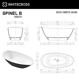 Ванна WhiteCross Spinel B 155x73 черный/белый глянец купить в интернет-магазине Sanbest