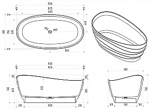 Ванна прозрачная Abber Kristall 170х88 AT9709Onyx черная купить в интернет-магазине Sanbest