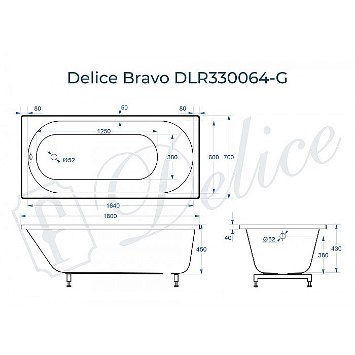 Ванна Delice Bravo DLR330064-G 180х70 белая купить в интернет-магазине Sanbest