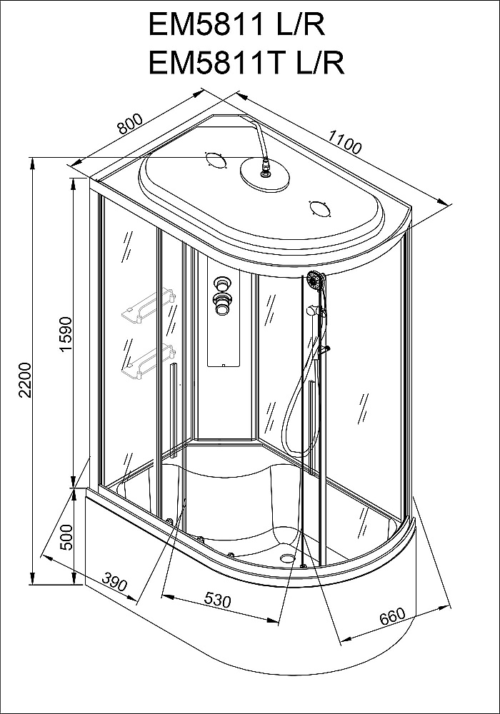 Душевая кабина AvaCan EM Серия EM5811 110х80 стандартная купить в интернет-магазине Sanbest