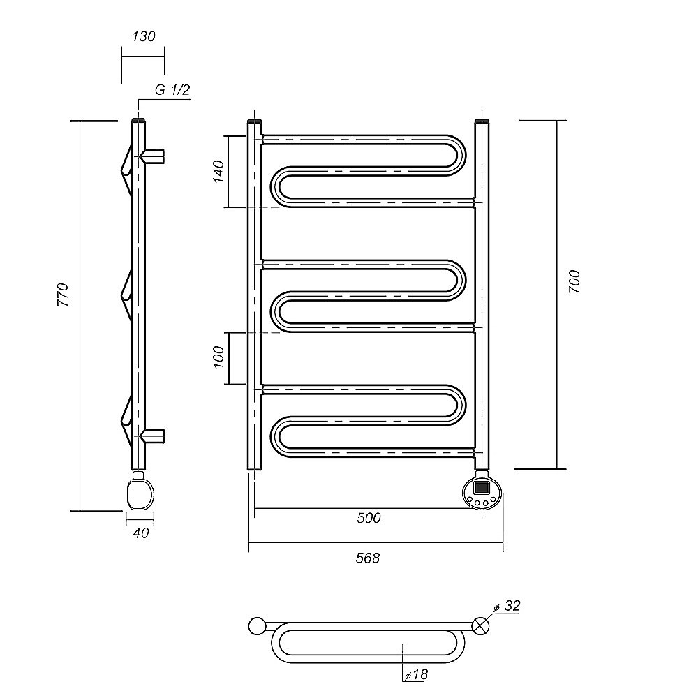 Полотенцесушитель электрический Domoterm Офелия П9 500x700 E хром купить в интернет-магазине сантехники Sanbest