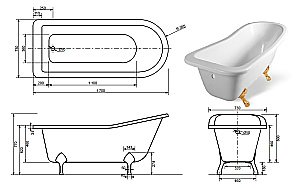 Ванна Эстет Царская 170x73 цвет по RAL купить в интернет-магазине Sanbest