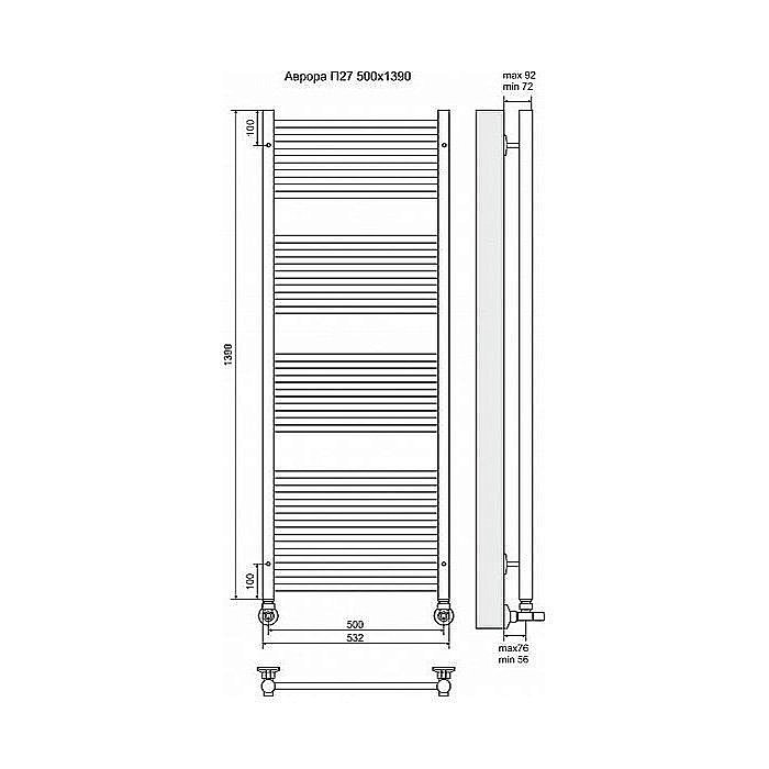 Полотенцесушитель водяной Terminus Аврора П27 500x1386 купить в интернет-магазине сантехники Sanbest
