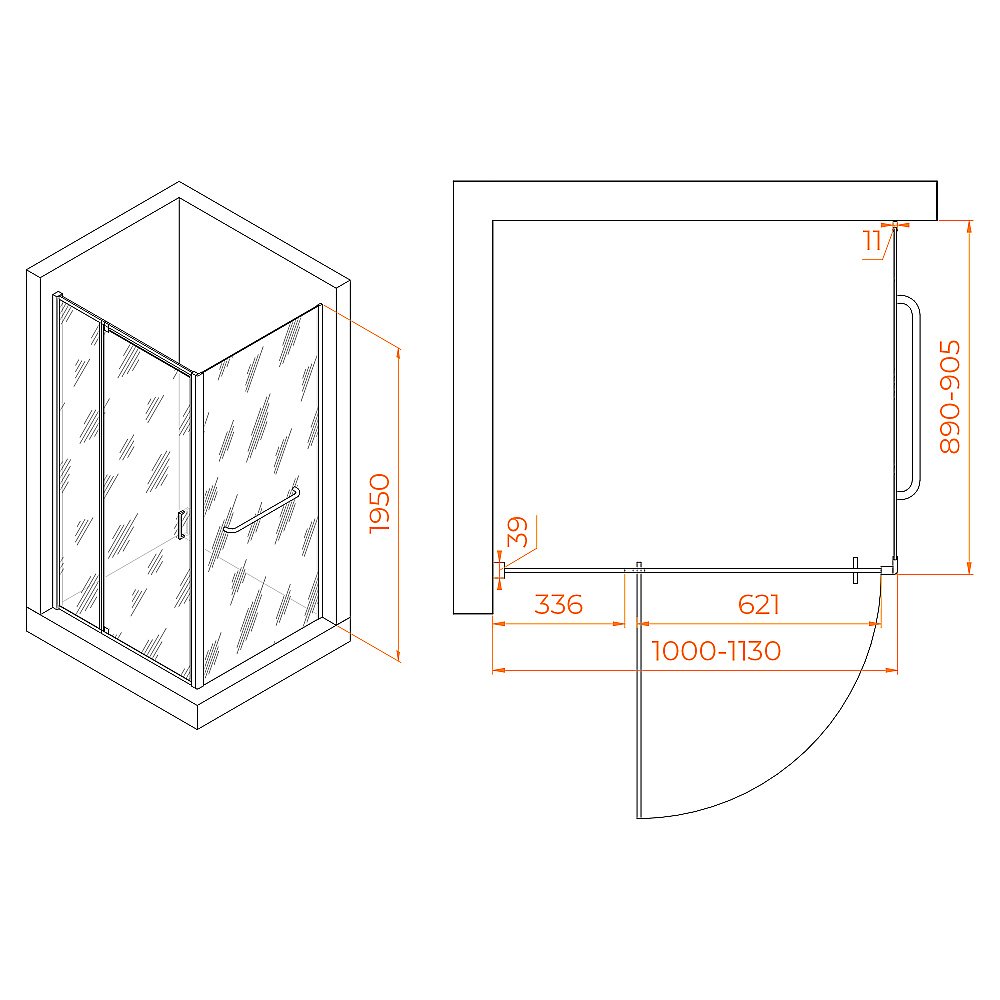 Душевой уголок RGW Passage PA-078-1B (PA-008B + Z-060-2B) 100х90 3508078109-14 стекло прозрачное/профиль черный купить в интернет-магазине Sanbest