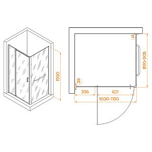 Душевой уголок RGW Passage PA-078-1B (PA-008B + Z-060-2B) 100х90 3508078109-14 стекло прозрачное/профиль черный купить в интернет-магазине Sanbest