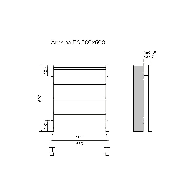 Полотенцесушитель водяной Azario Ancona П5 500х600 AZ75556 хром купить в интернет-магазине сантехники Sanbest