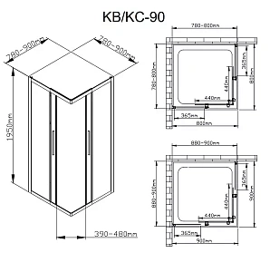 Душевой уголок Deto KB 98877 80х80 с рисунком/профиль черный купить в интернет-магазине Sanbest