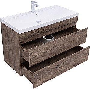 Тумба с раковиной Aquanet Нота new 100 334194 дуб веллингтон табак для ванной в интернет-магазине Sanbest