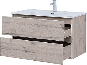 Тумба с раковиной Aquanet Алвита New 303921 90 дуб веллингтон/белый для ванной в интернет-магазине Sanbest