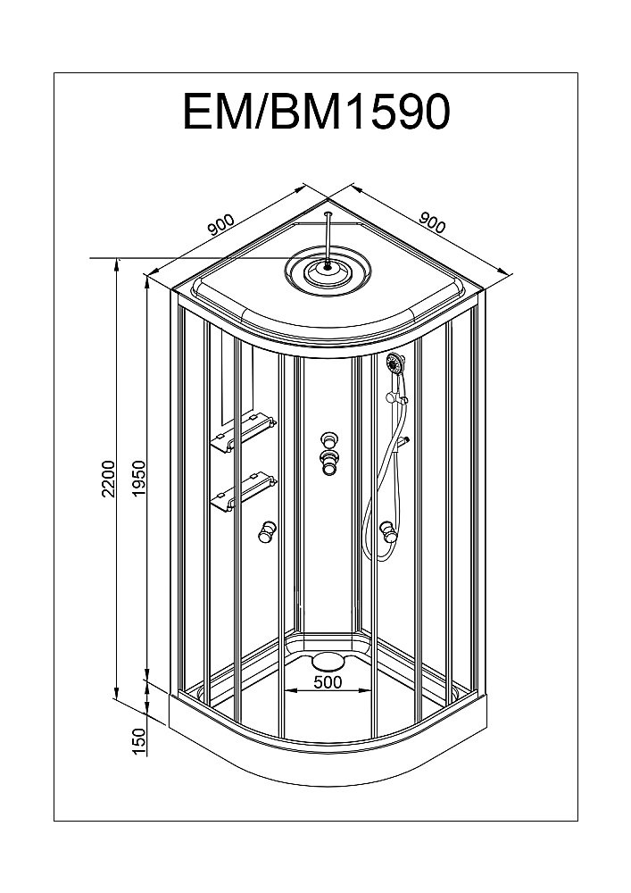 Душевая кабина DTO ЕМ1590 с пультом 90х90 купить в интернет-магазине Sanbest