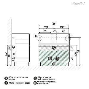 Тумба с раковиной напольная Grossman МЕРКАДО 80 с 2-я ящ, графит матовая для ванной в интернет-магазине Sanbest