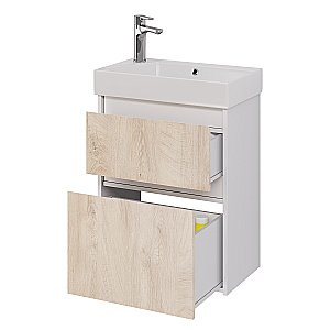 Тумба с  раковиной подвесная/напольная Dreja SLIM 55 белый глянец/дуб кантри для ванной в интернет-магазине Sanbest