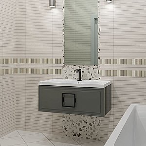 Тумба с раковиной LA FENICE Cubo Grigio 80 серая/ручка черная для ванной в интернет-магазине Sanbest