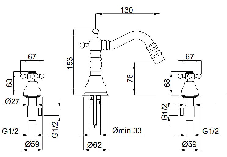 Смеситель для биде Migliore Revival ML.REV-425 золото купить в интернет-магазине сантехники Sanbest