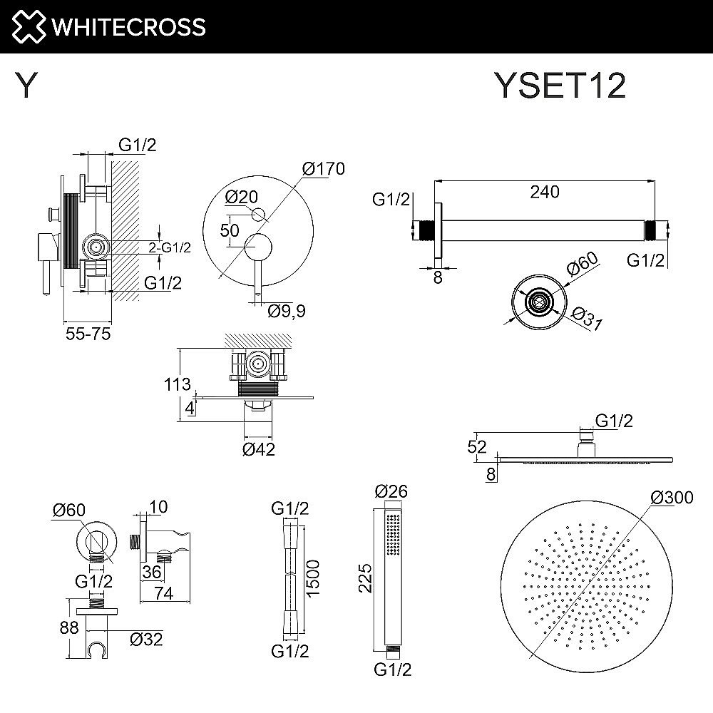 Душевая система WhiteCross Y YSET12GLB золото брашированное купить в интернет-магазине сантехники Sanbest