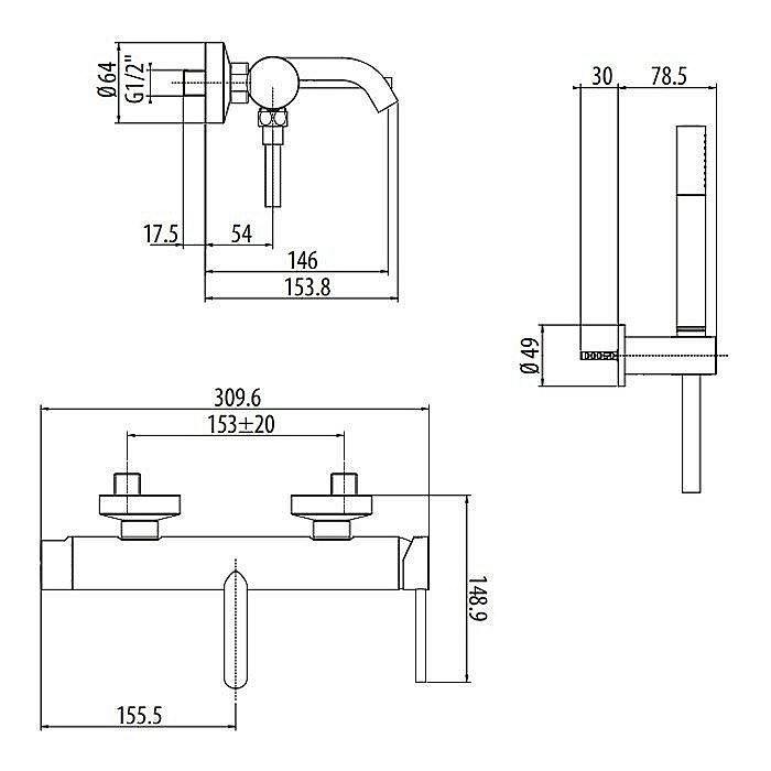 Смеситель для ванны Gattoni Circle Two 9100/91C0 купить в интернет-магазине сантехники Sanbest