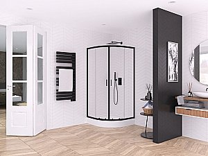 Душевой уголок с поддоном NEW TRENDY SUVIA BLACK ZS-0010 90 x90 стекло прозрачное/профиль черный купить в интернет-магазине Sanbest