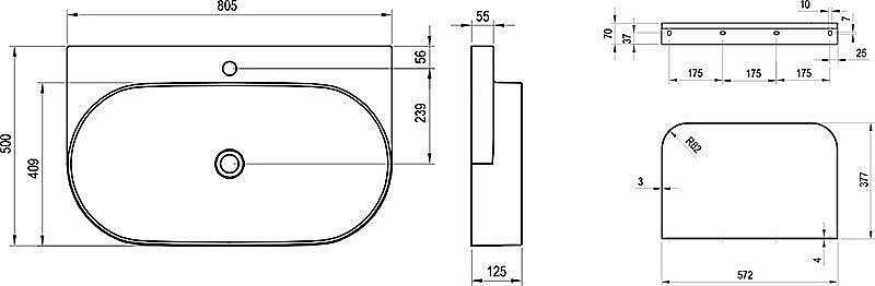 Раковина подвесная Ravak YARD 80 белая/консоль черная купить в интернет-магазине Sanbest