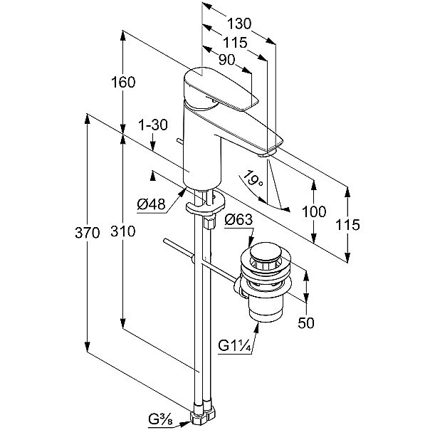 Смеситель для раковины Kludi Pure&Solid 342930575WR4 хром купить в интернет-магазине сантехники Sanbest