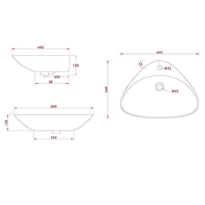 Раковина накладная Artceram PLETTRO 60 PTL001 01 00 bi белая купить в интернет-магазине Sanbest