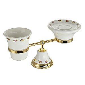 Держатель со стаканом и мыльницей Migliore Provance ML.PRO-60.510.DO керамика с декором/золото купить в интернет-магазине сантехники Sanbest
