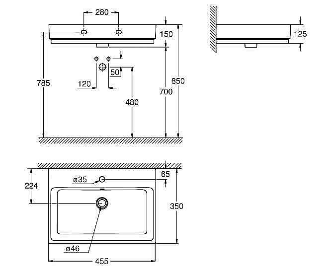 Раковина подвесная Grohe Cube Ceramic 45,5 3948300H белая купить в интернет-магазине Sanbest