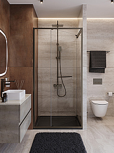 Душевая дверь Cezares LUX 90 B-FS-1-90-C-GM стекло прозрачное/профиль оружейная сталь купить в интернет-магазине Sanbest