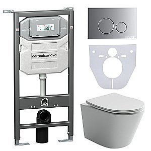 Унитаз подвесной Ceramica Nova Balearica CN6000_1001M_1000 безободковый, с крышкой микролифт, с инсталляцией и кнопкой матовый хром купить в интернет-магазине Sanbest