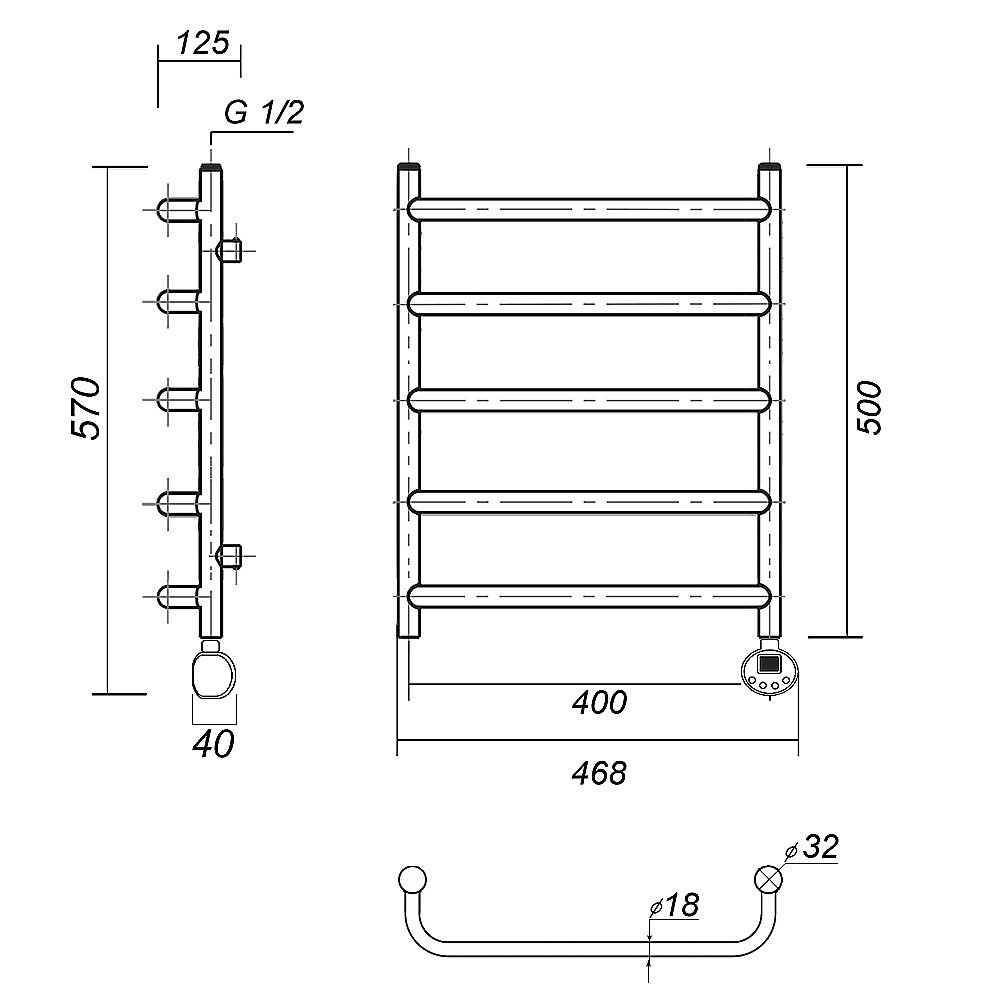 Полотенцесушитель электрический Domoterm Стефано П5 400x500 E хром купить в интернет-магазине сантехники Sanbest