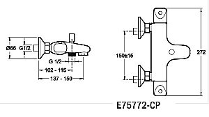Смеситель для ванны/душа с термостатом Jacob Delafon ROBUST E75772-CP купить в интернет-магазине сантехники Sanbest