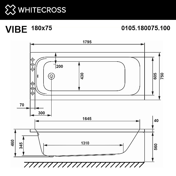 Акриловая ванна WhiteCross Vibe 180x75 0105.180075.100 белая купить в интернет-магазине Sanbest