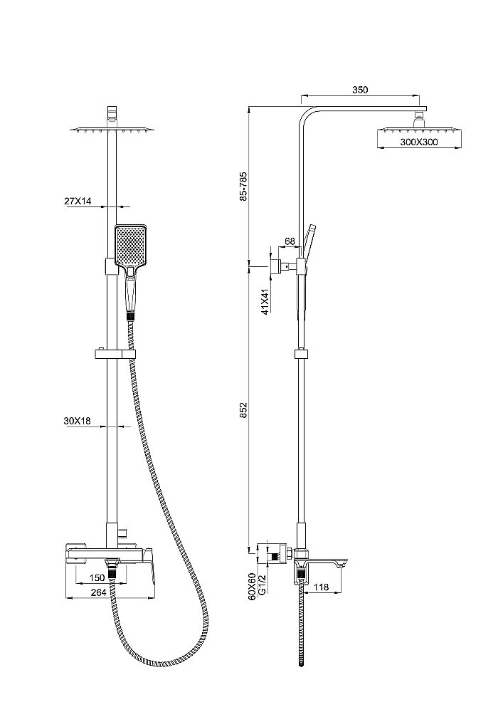 Душевая система WONZON & WOGHAND DIAMOND, Брашированное золото (WW-88739011-BG) купить в интернет-магазине сантехники Sanbest