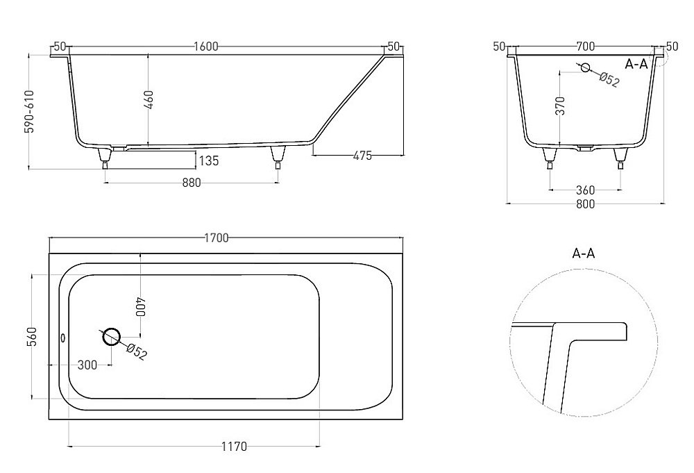 Ванна Salini Orlanda S-Stone 170х80 102026MF RAL матовая купить в интернет-магазине Sanbest