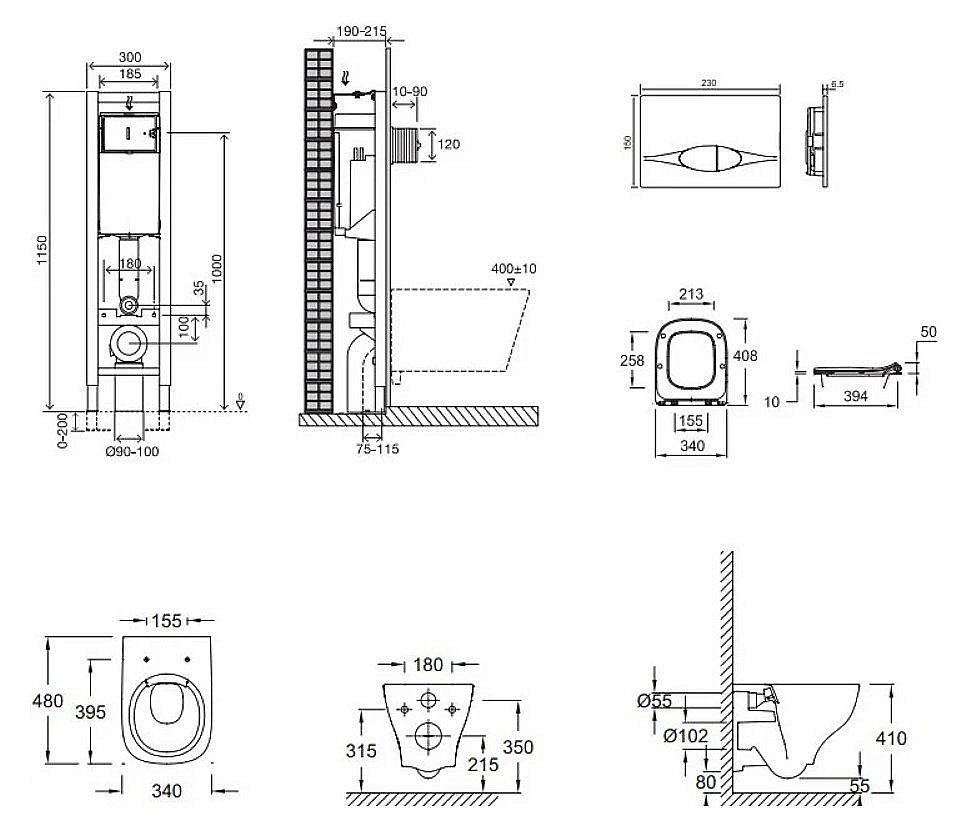Унитаз подвесной Jacob Delafon STRUKTURA E21754RU-00 безободковый, с крышкой микролифт, с инсталляцией и кнопкой хром купить в интернет-магазине Sanbest